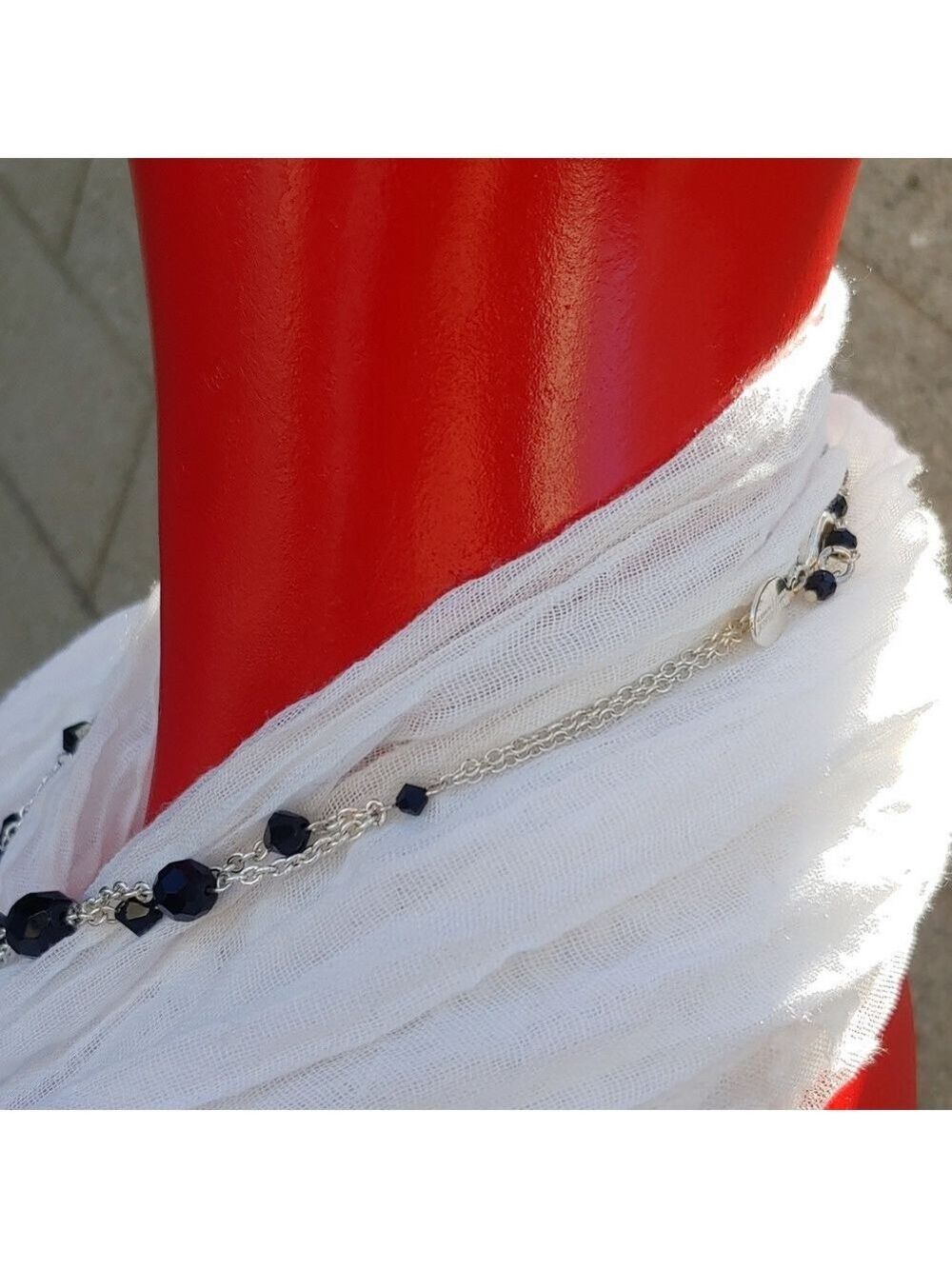 White House Black Market Silver Tone Black Beaded Necklace - Picture 6 of 13